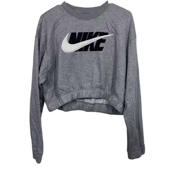 Nike Grey Long Sleeve Cropped Crewneck Sweater - Picture 1 of 5